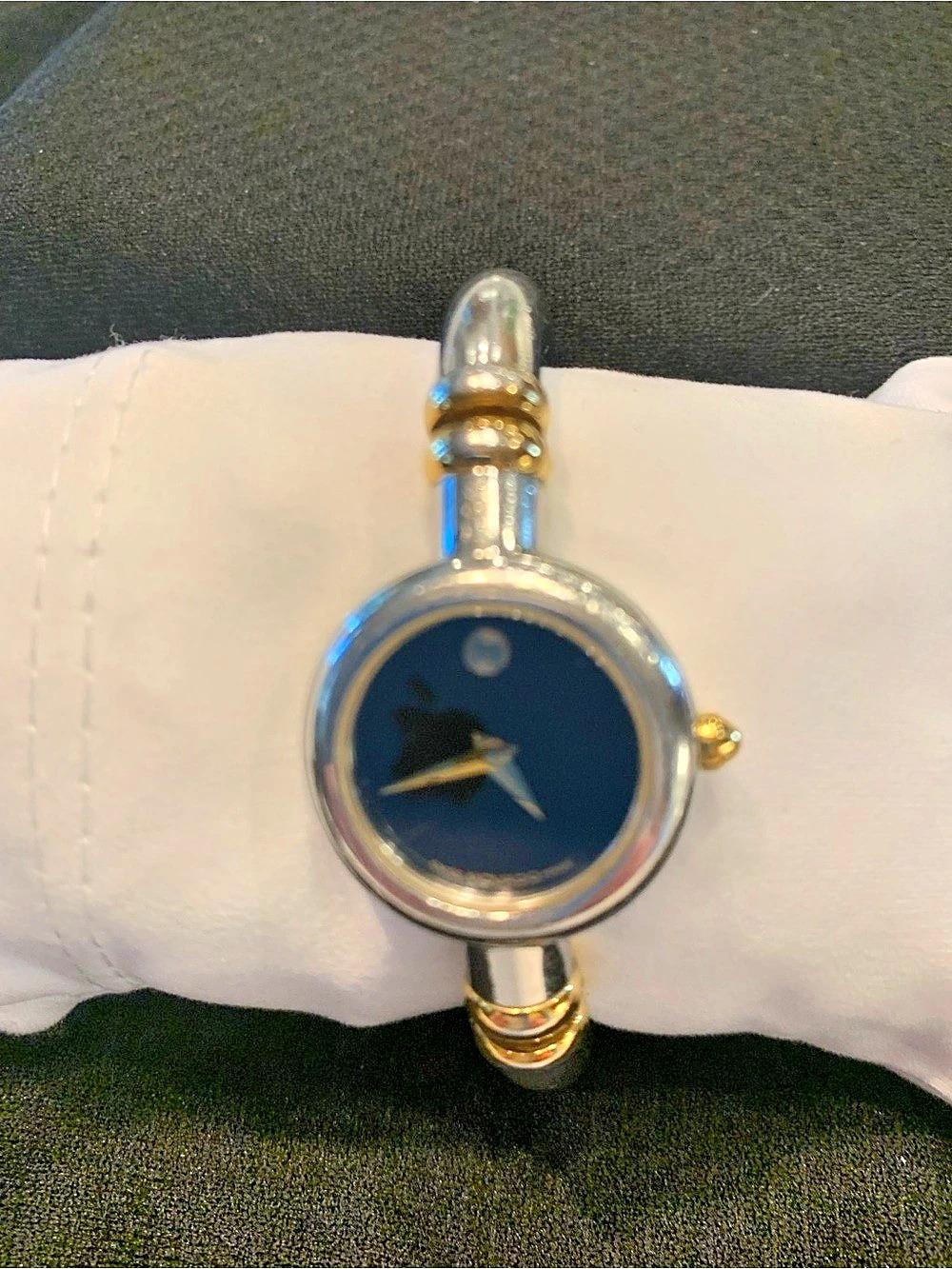 Movado Barleto Bangle Watch Mixed-Metal Bracelet Black Dial